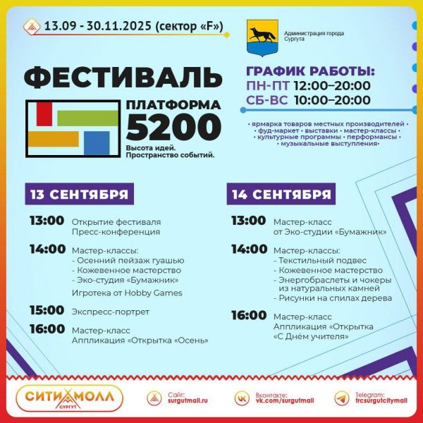 Об открытии Фестиваля «Платформа 5200» в ТРЦ «Сургут Сити Молл»