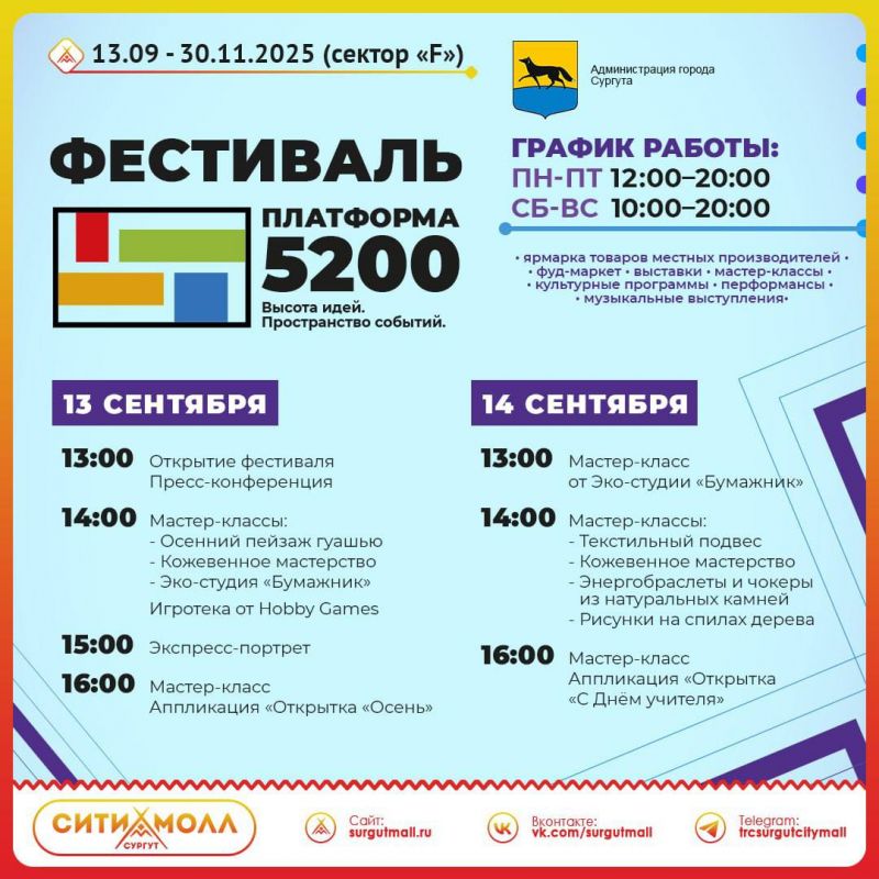 Об открытии Фестиваля «Платформа 5200» в ТРЦ «Сургут Сити Молл»
